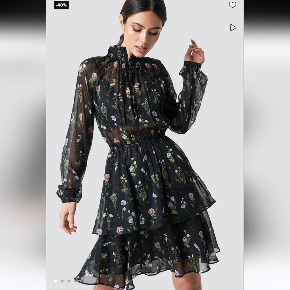 NA-KD sheer high neck floral dress size XS